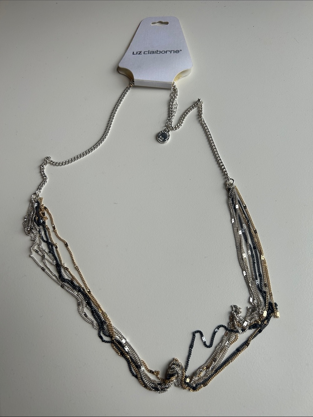 Liz Claiborne Layered Multi-Chain Necklace in Silver, Gold & Black